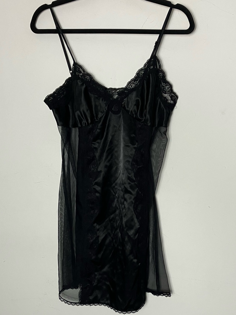 Vintage Fredericks Ofβ Hollywood Black Lacy Slip Night Gown Mini Dress Large